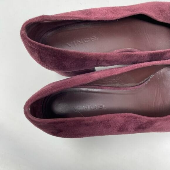 Vince Rafe Burgundy Wine Suede Leather Pointed Toe Classic Flare Heel Pumps 6 - Picture 12 of 14